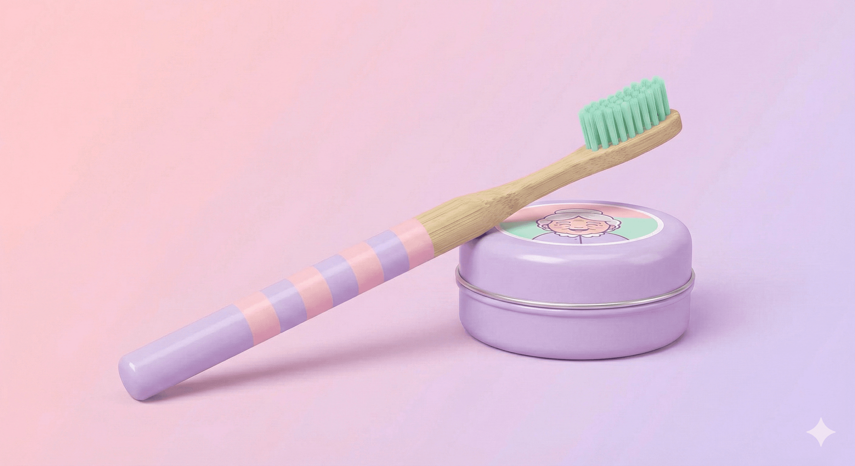 Tantborste i trä med randigt handtag i rosa och lila