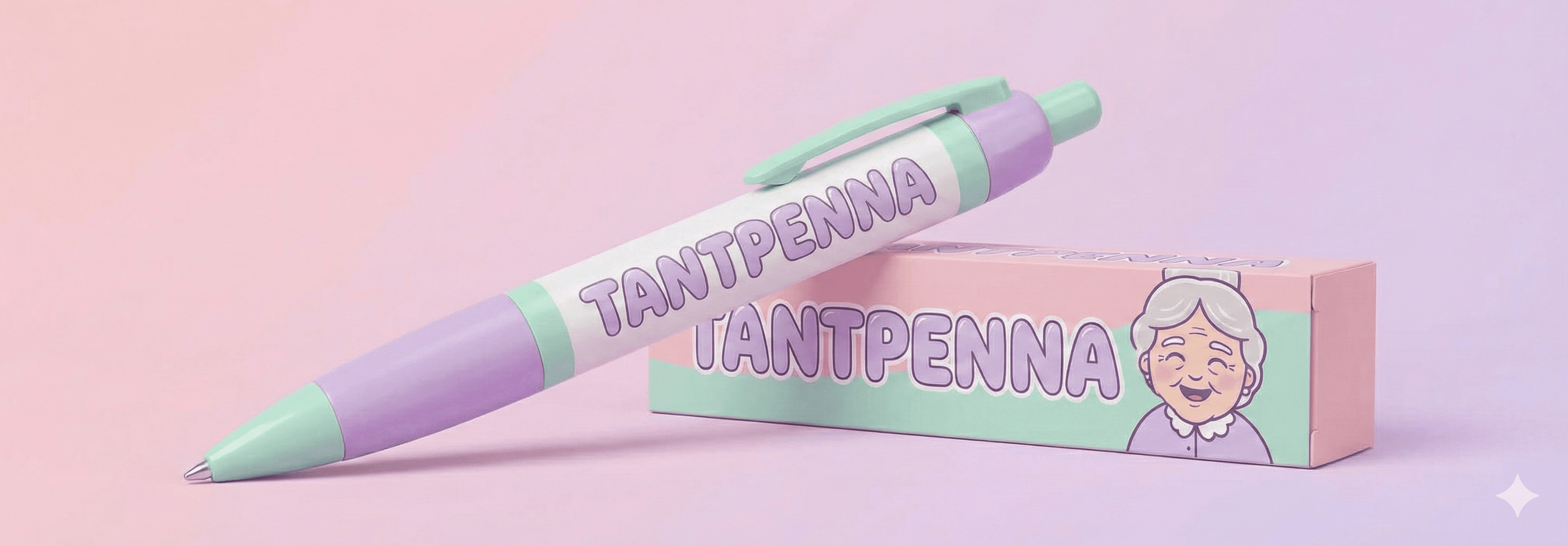Tantpenna i lila och mintgrön med presentförpackning