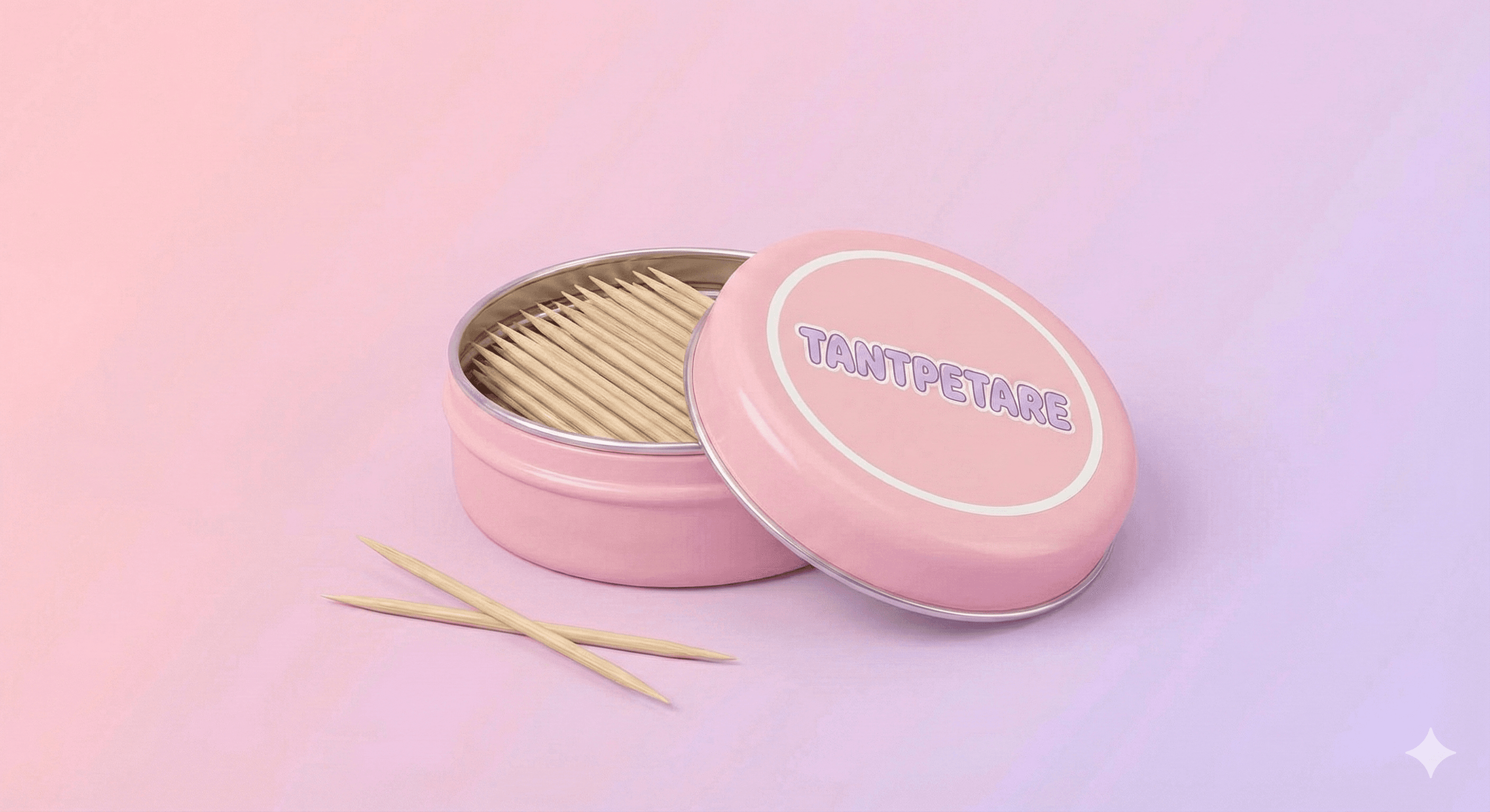 Tantpetare i rosa plåtask med träpetare